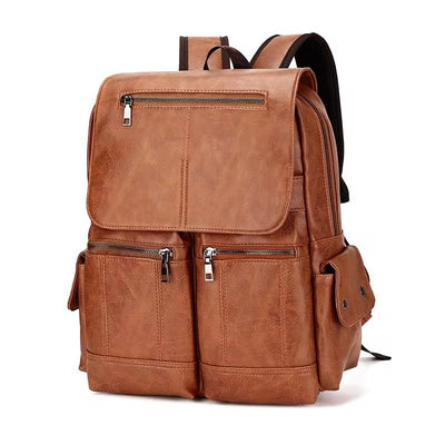 Sac à dos en cuir décontracté pour ordinateur, design élégant, parfait pour le travail, les études et les voyages.