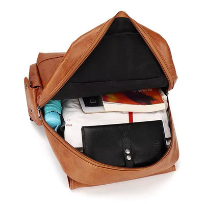 Sac à dos en cuir décontracté pour ordinateur, design élégant, parfait pour le travail, les études et les voyages.