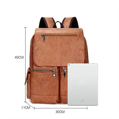 Sac à dos en cuir décontracté pour ordinateur, design élégant, parfait pour le travail, les études et les voyages.
