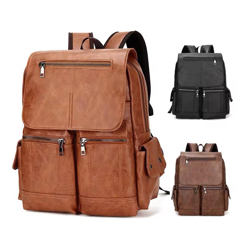 Sac à dos en cuir décontracté pour ordinateur, design élégant, parfait pour le travail, les études et les voyages.